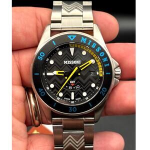 Missoni GMT 43mm Swiss Quartz Stainless Steel Sapphire Crystal Men's Watch